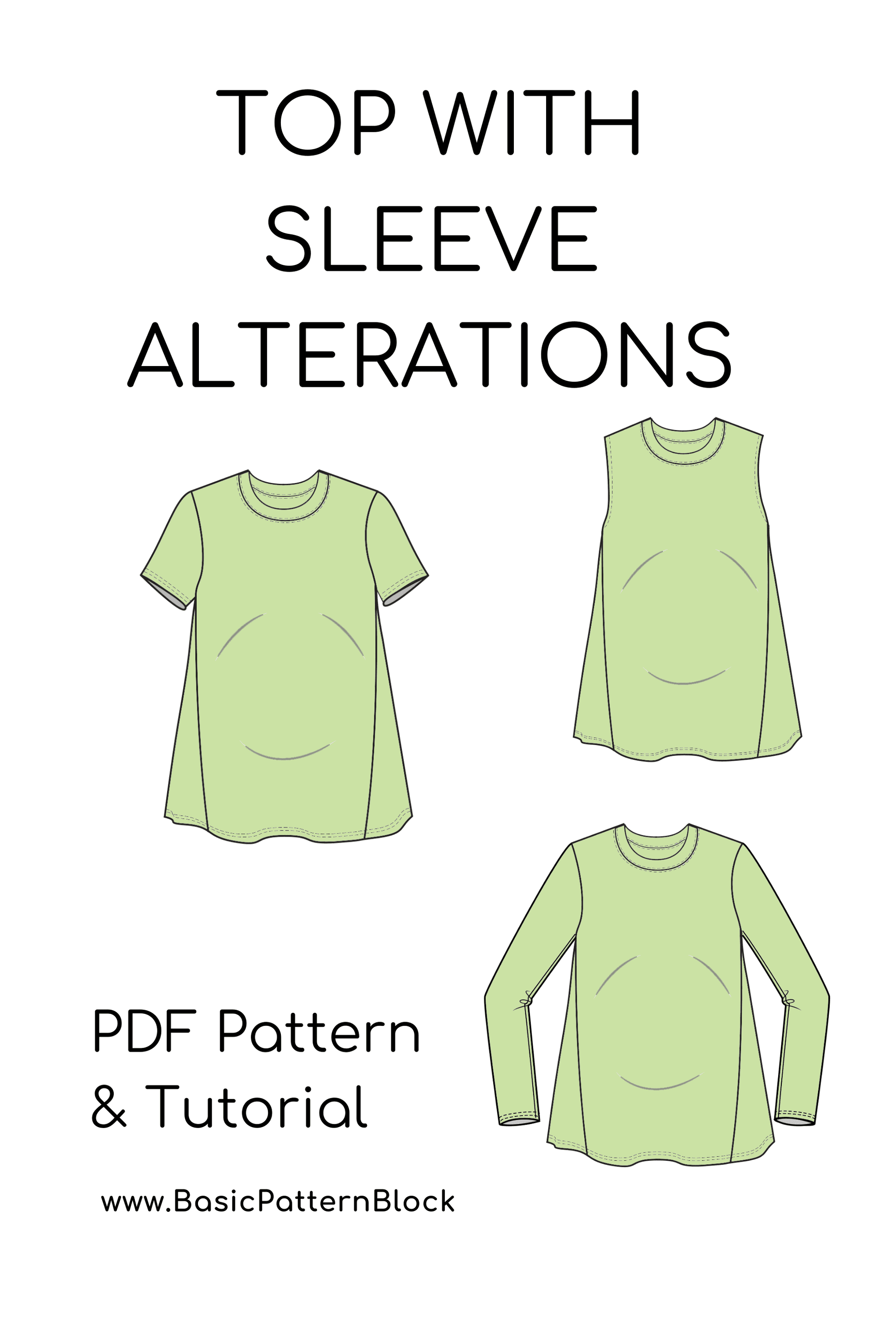 Maternity Pregnancy Sweatshirt Sewing Pattern | Loose Pullover Top | Relaxed fit Blouse | Longsleeve,Short Sleeve,Sleeveless | Sizes XS-6XL - Basic Pattern Block