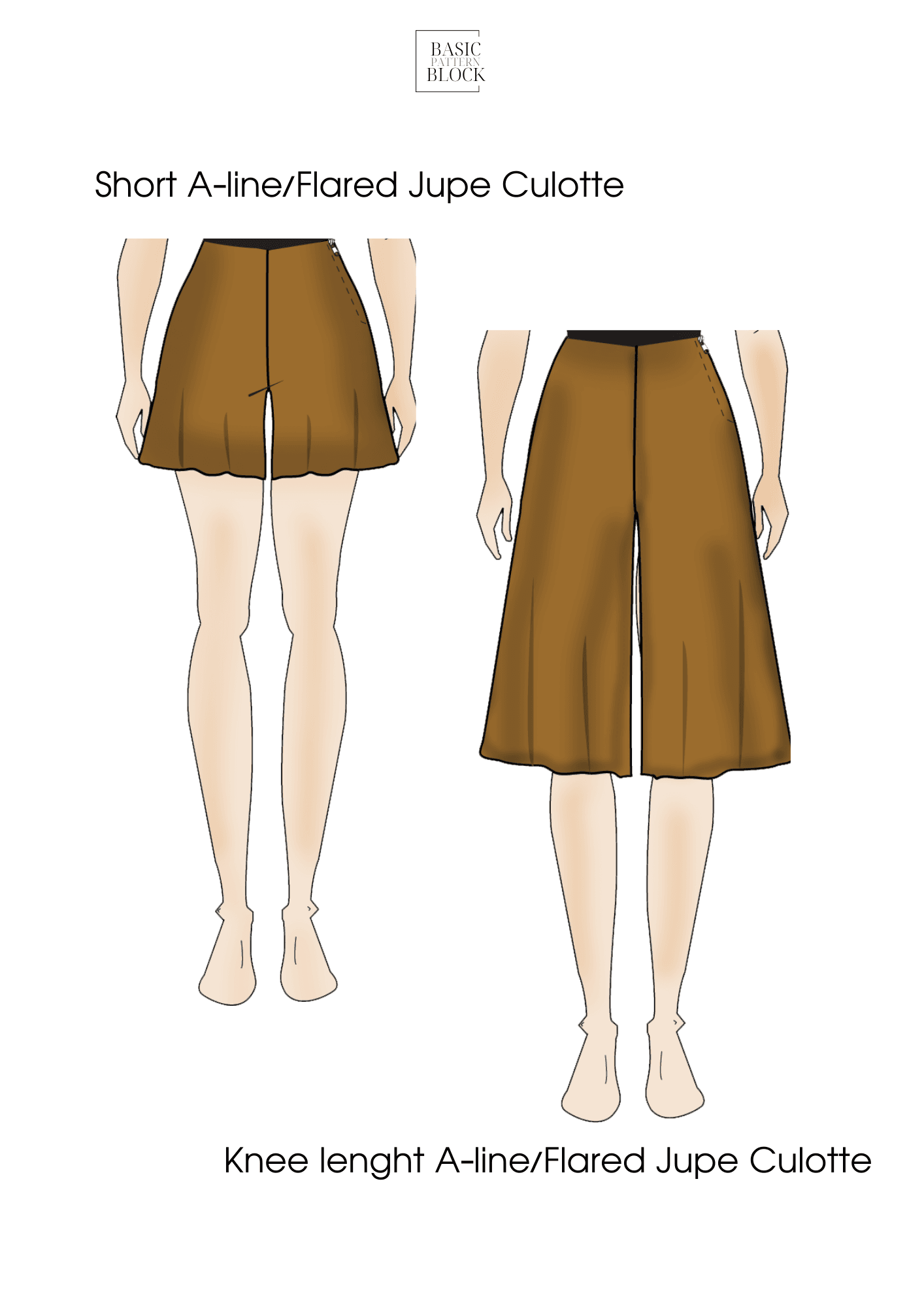 A Line Jupe Culottes | Pattern Block | XS - 6XL - Basic Pattern Block