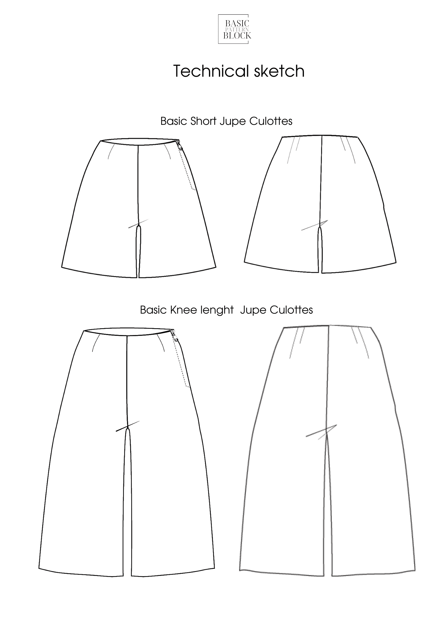PDF Jupe Culottes Sewing Pattern Block/Sloper | High Waist Palazzo Pattern | Wide Leg Trousers Pattern | High Rise Skirted Pants Sewing - Basic Pattern Block