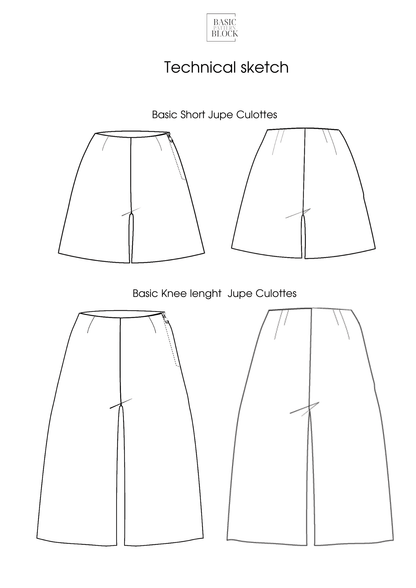 PDF Jupe Culottes Sewing Pattern Block/Sloper | High Waist Palazzo Pattern | Wide Leg Trousers Pattern | High Rise Skirted Pants Sewing - Basic Pattern Block