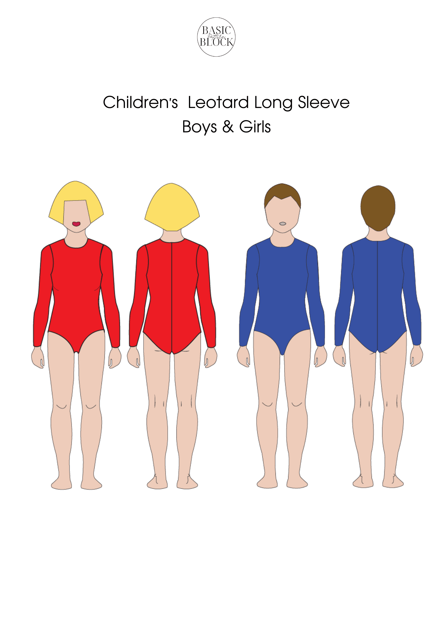 Children Bodysuit & Leotard | Long Sleeve & Short Sleeve | Sewing Pattern Blocks | Knitted |2-14 - Basic Pattern Block