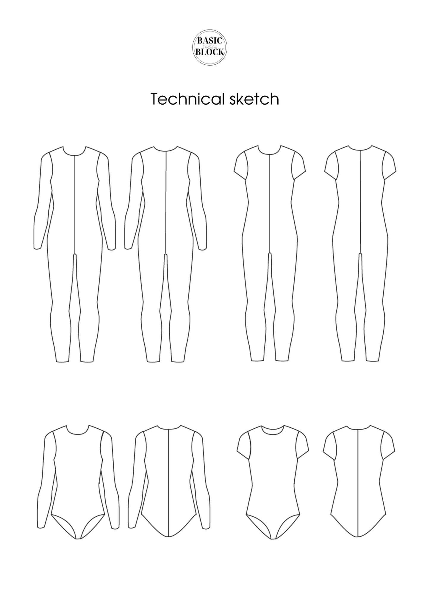 Children Bodysuit & Leotard | Long Sleeve & Short Sleeve | Sewing Pattern Blocks | Knitted |2-14 - Basic Pattern Block