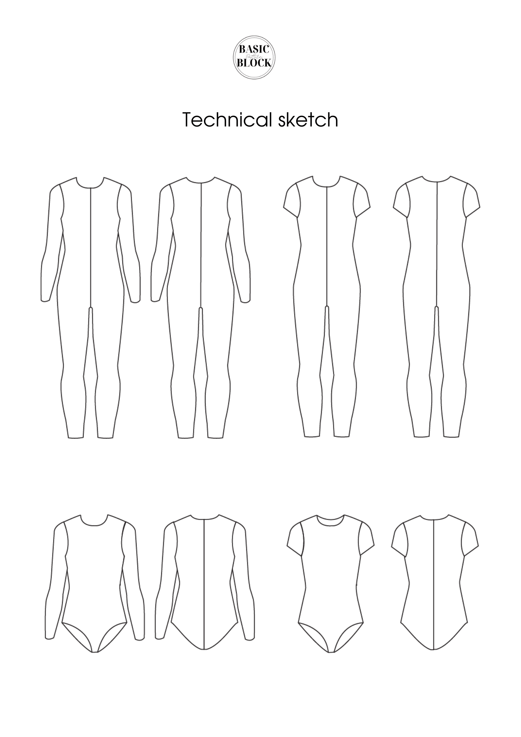 Children Bodysuit & Leotard | Long Sleeve & Short Sleeve | Sewing Pattern Blocks | Knitted |2-14 - Basic Pattern Block