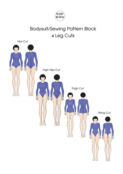 4 Leotard Hips Cut Variation | Sewing Pattern Block | Knitted | XXS-6XL - Basic Pattern Block