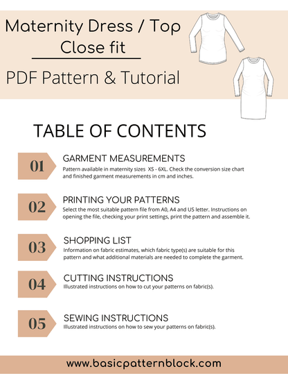 Maternity Pregnancy PDF Knitted Dress Sewing Pattern | Pregnancy Top | Pregnancy Dress | Maternity Blouse | Pregnancy Fashion Sizes XS-6XL - Basic Pattern Block
