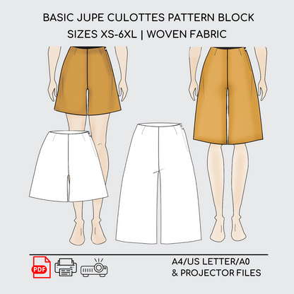 High Waist Jupe Culottes Pattern Block | Palazzo & Wide Leg Sloper