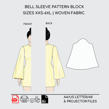 Bell Sleeve | Sewing Pattern Block | XXS-6XL