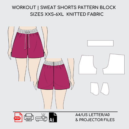Custom-Fit Knitted Sweat Shorts Sewing Pattern Block | Sizes XXS-3XL