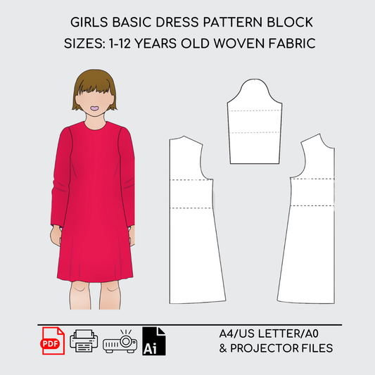 Girls Dress | Sewing Pattern Block | Woven | 1-12