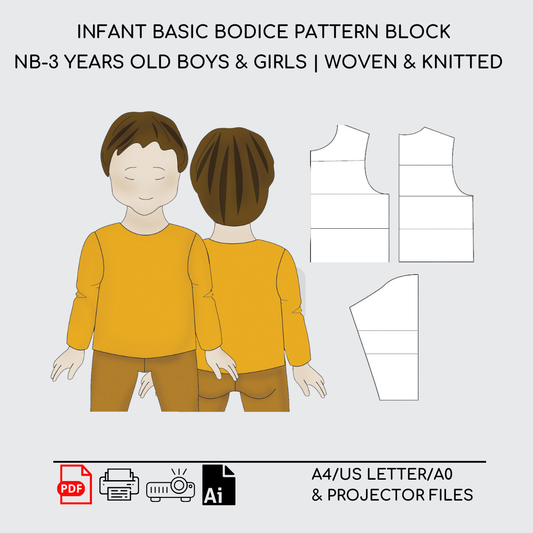 Newborn Basic Bodice Pattern Block | Woven & Knitted Fabrics | (0-3M)