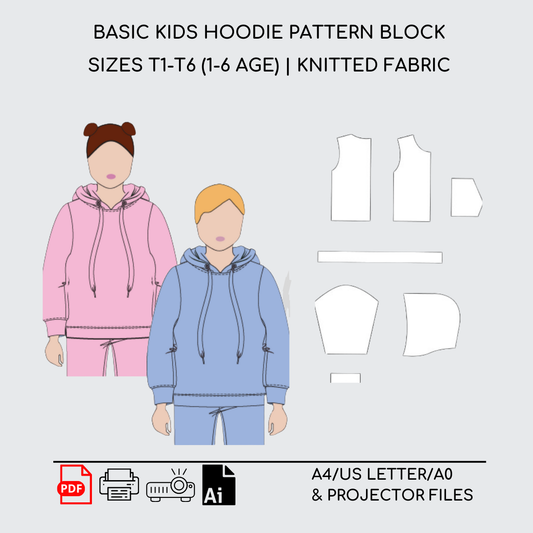 Kid's Hoodie | Sewing Pattern Block | Knitted | 1-6