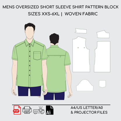 Men's Short Sleeve Shirt Sewing Pattern | Collar Style | XXS-6XL