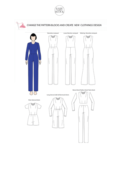 Jumpsuit Long Sleeve | Sewing Pattern Block | Woven | XXS-6XL - Basic Pattern Block