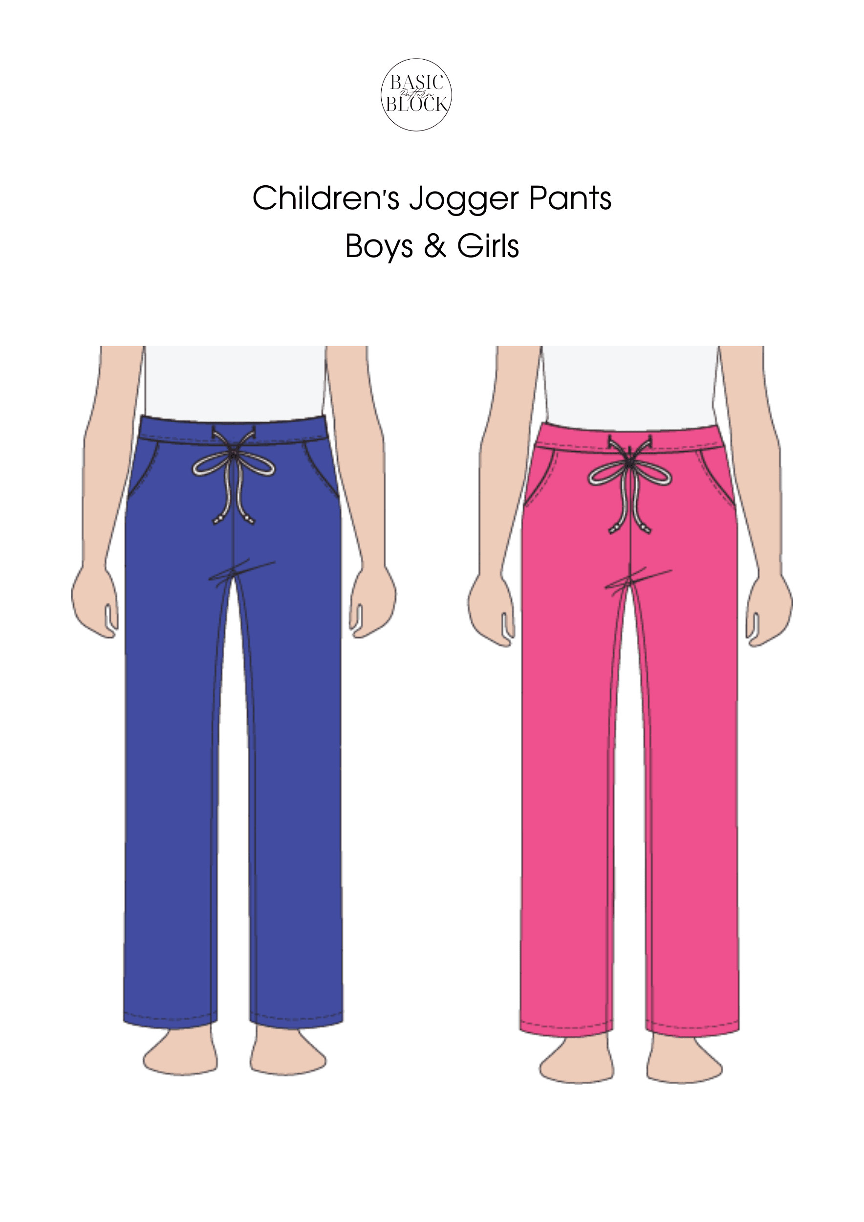 Children Jogger Pants Sewing Pattern Block | Knitted | Age 6-16 - Basic Pattern Block