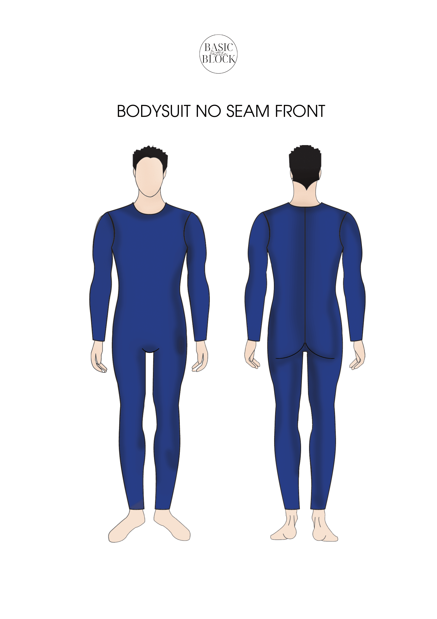 Men Catsuit Seamless Front | Sewing Pattern Block | Knitted | XXS-6XL - Basic Pattern Block