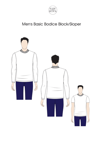 Men Bodice | Long Sleeve & Short Sleeve | Sewing Pattern Block | Knitted | XS-6XL - Basic Pattern Block