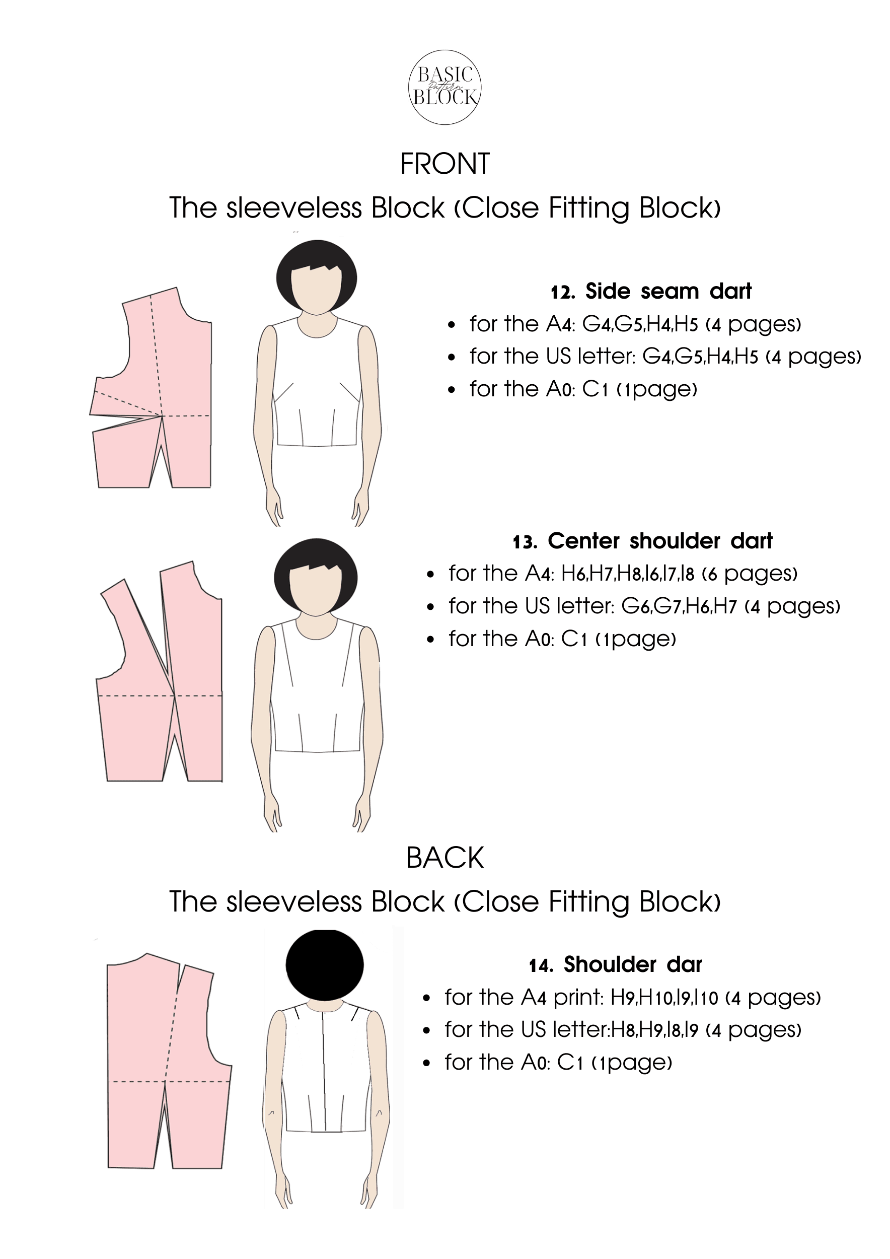 14 Basic Bodice Torso Block | Sewing Pattern Block BUNDLE | XS - 6XL - Basic Pattern Block