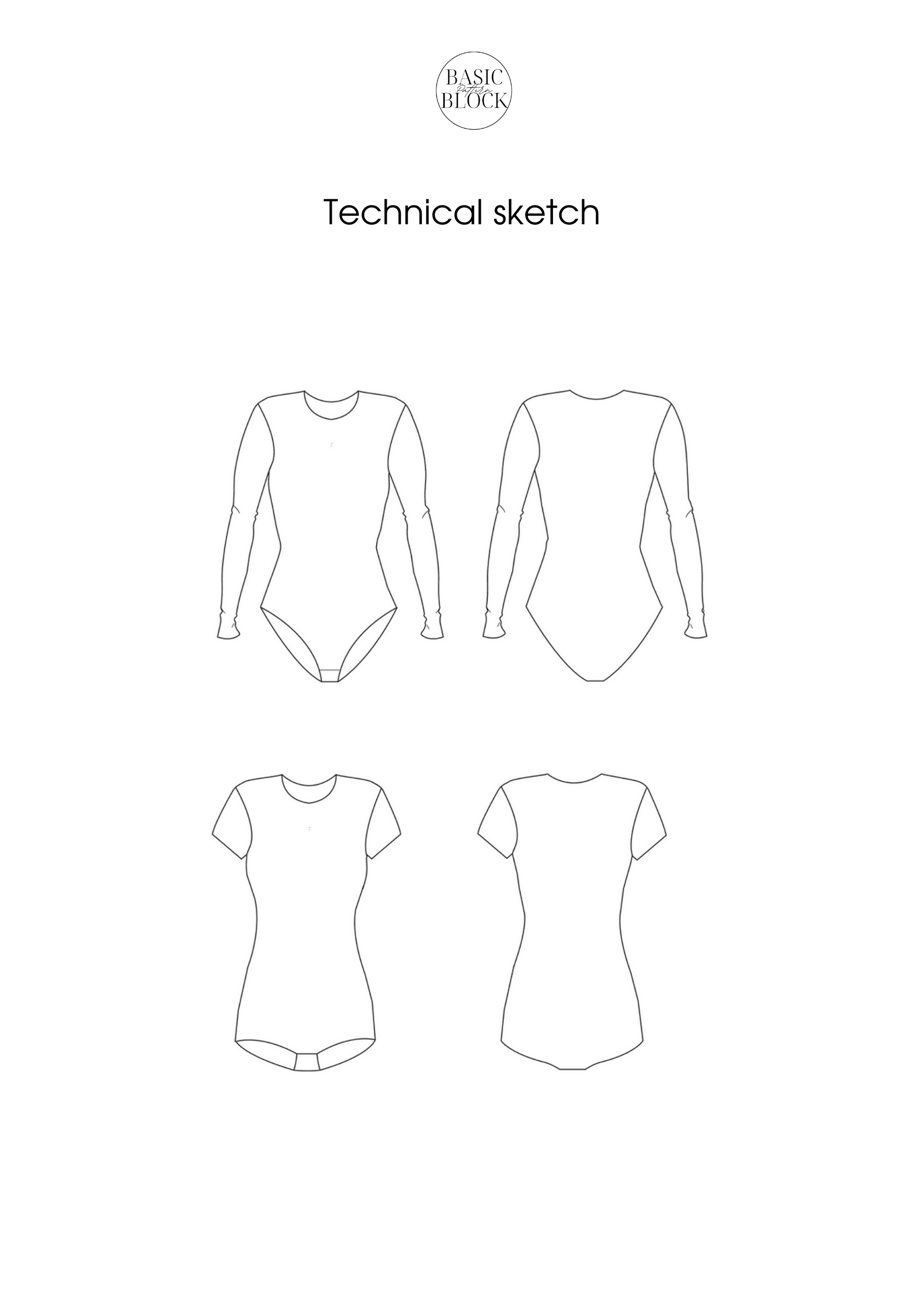 Bodysuit | Longsleeve & Short Sleeve | Sewing Pattern Block | Knitted | XXS-6XL - Basic Pattern Block