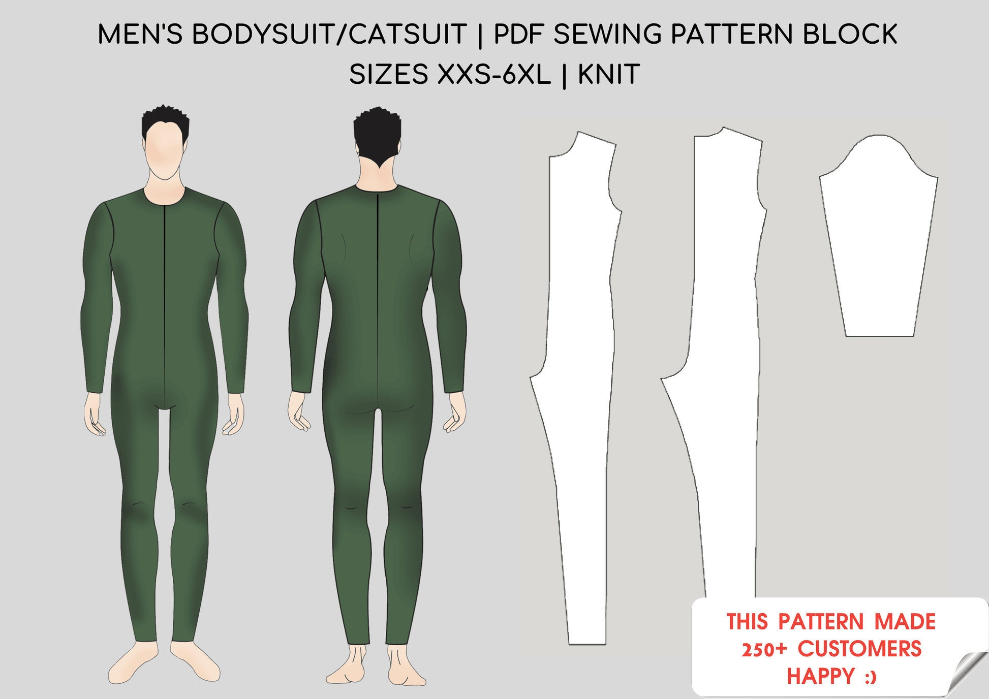 Men Bodysuit & Leotard | Sewing Pattern Block BUNDLE | Knitted | XXS-6XL - Basic Pattern Block