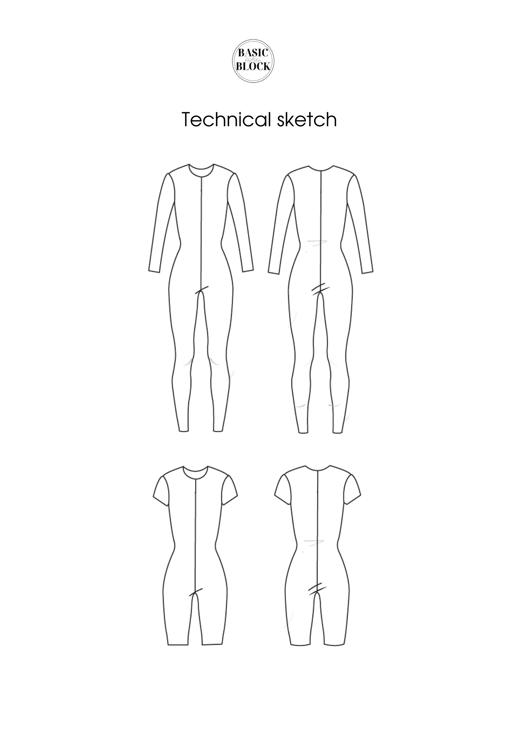 Catsuit Sewing Pattern Block | Knitted| XXS-6XL - Basic Pattern Block