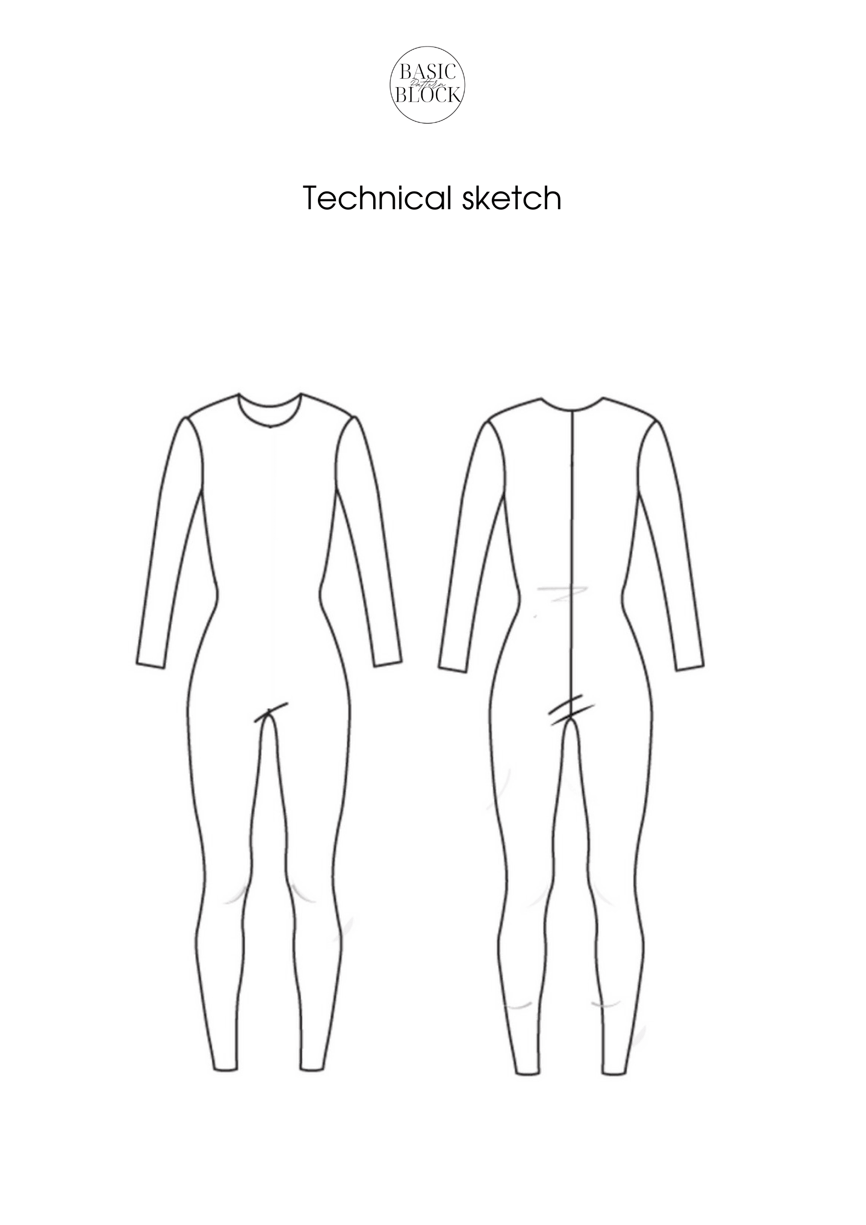 Catsuit Seamless Front Sewing Pattern Block | Knitted | XXS-6XL - Basic Pattern Block