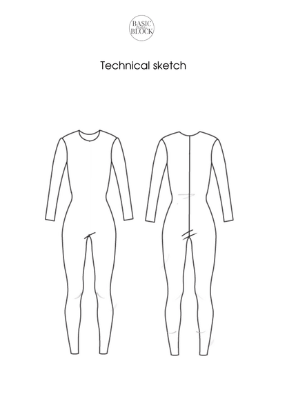 Catsuit Seamless Front Sewing Pattern Block | Knitted | XXS-6XL - Basic Pattern Block