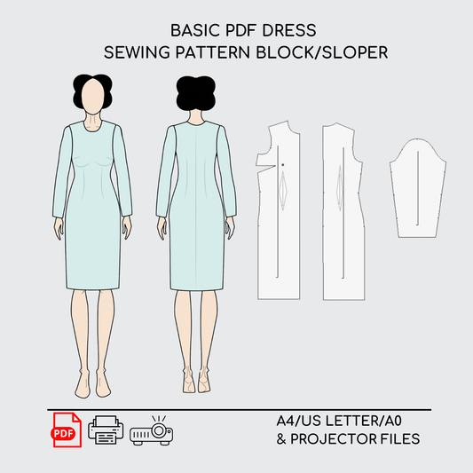 Basic Dress without Waist Seam Sewing Pattern Block |  XS- 6XL | Woven