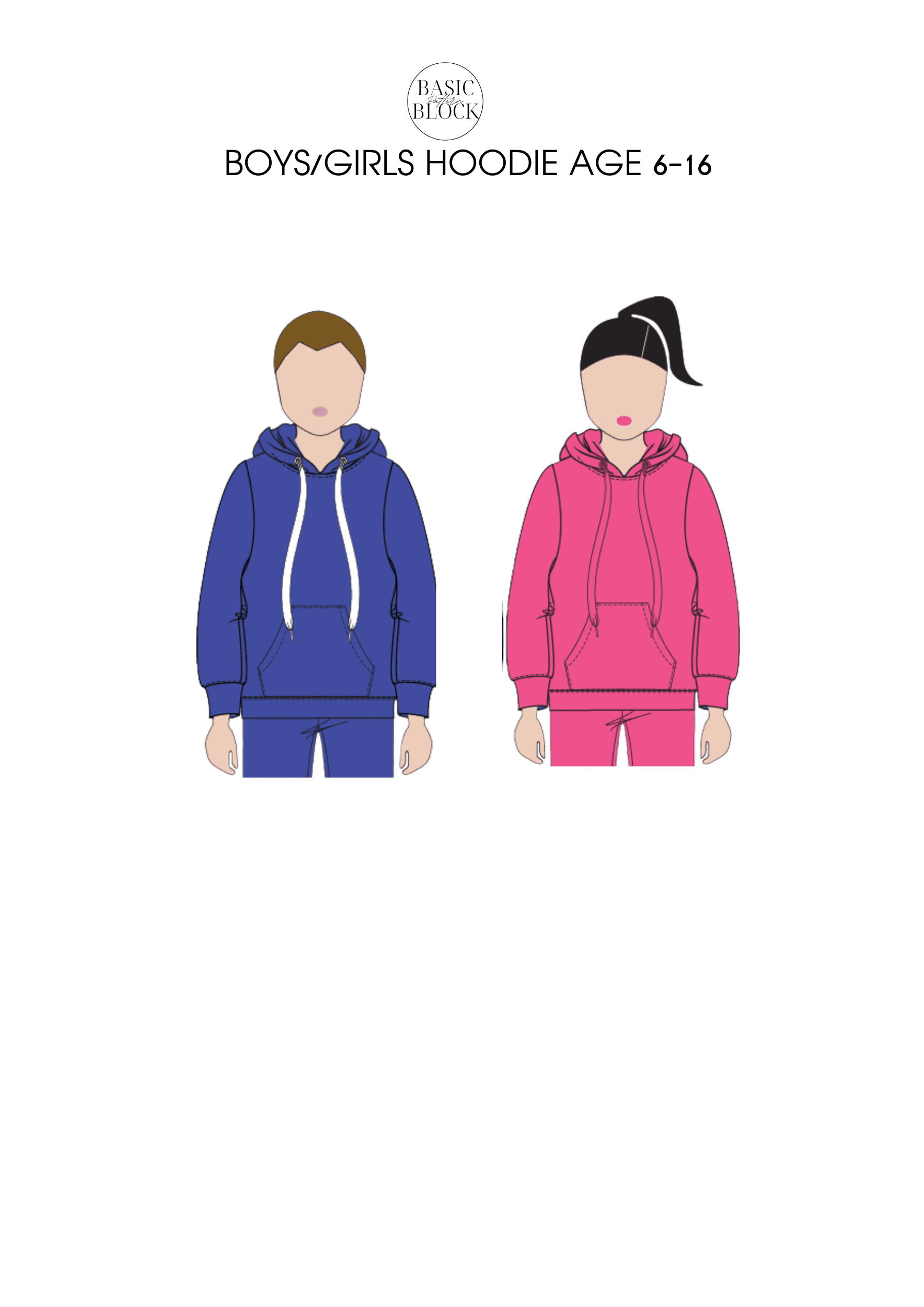 Kid's Hoodie | Sewing Pattern Block | Knitted | 6-16 - Basic Pattern Block