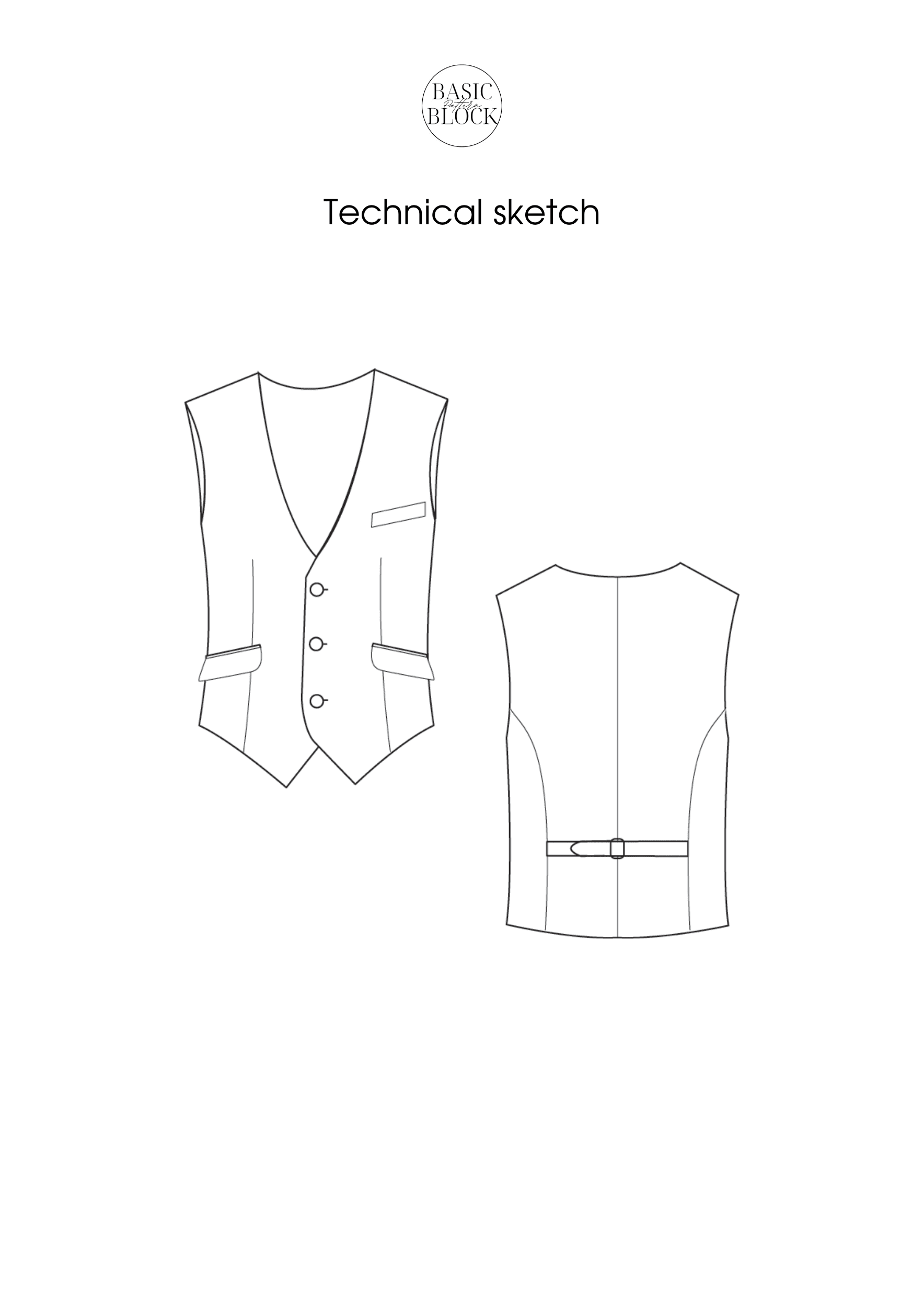 Men Waistcoat | Front button closure | Sewing Pattern Block | Woven | XXS- 6XL - Basic Pattern Block