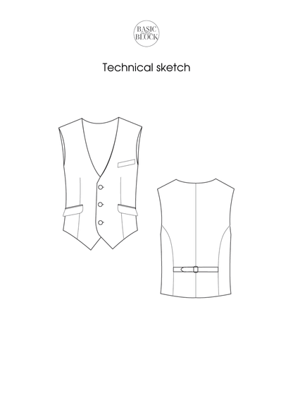 Men Waistcoat | Front button closure | Sewing Pattern Block | Woven | XXS- 6XL - Basic Pattern Block