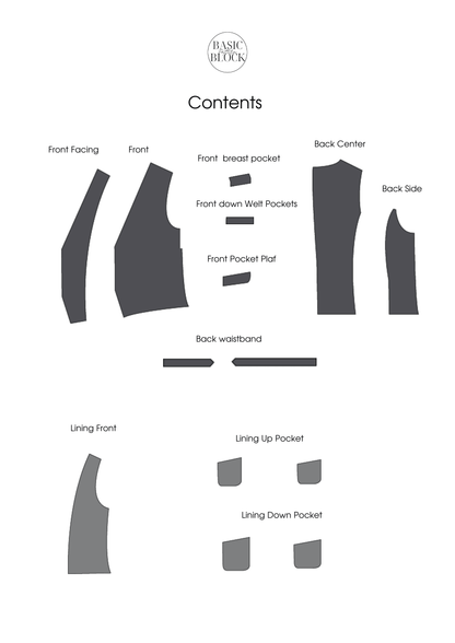Men Waistcoat | Front button closure | Sewing Pattern Block | Woven | XXS- 6XL - Basic Pattern Block