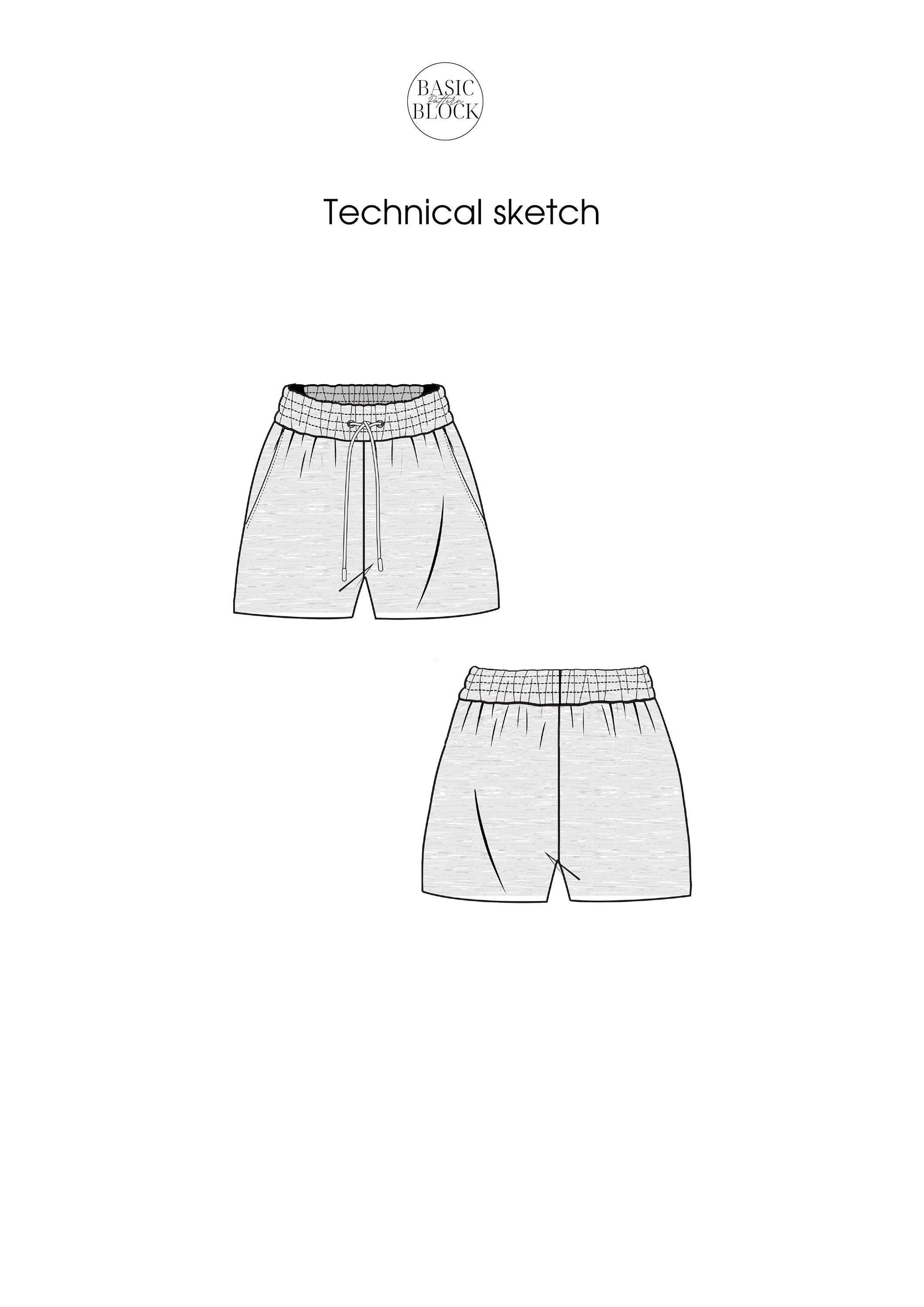 Workout Sweat Shorts | Sewing Pattern Block | Knitted | XXS-3XL - Basic Pattern Block