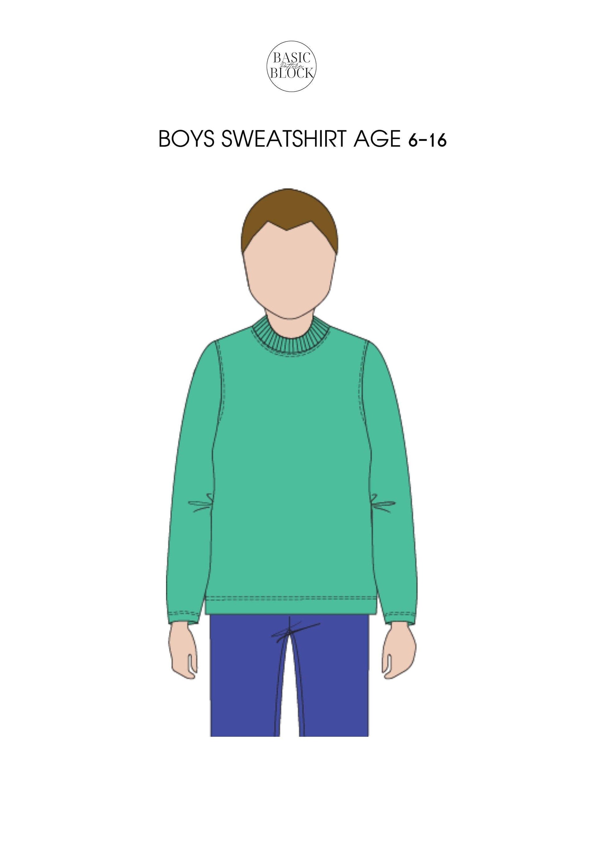 PDF Kid's Sweater Sewing Pattern Block | Easy Kid's Sewing Pattern | Children Pdf T-shirt Pattern | Boys Sewing Pattern | Sizes 6-16 - Basic Pattern Block