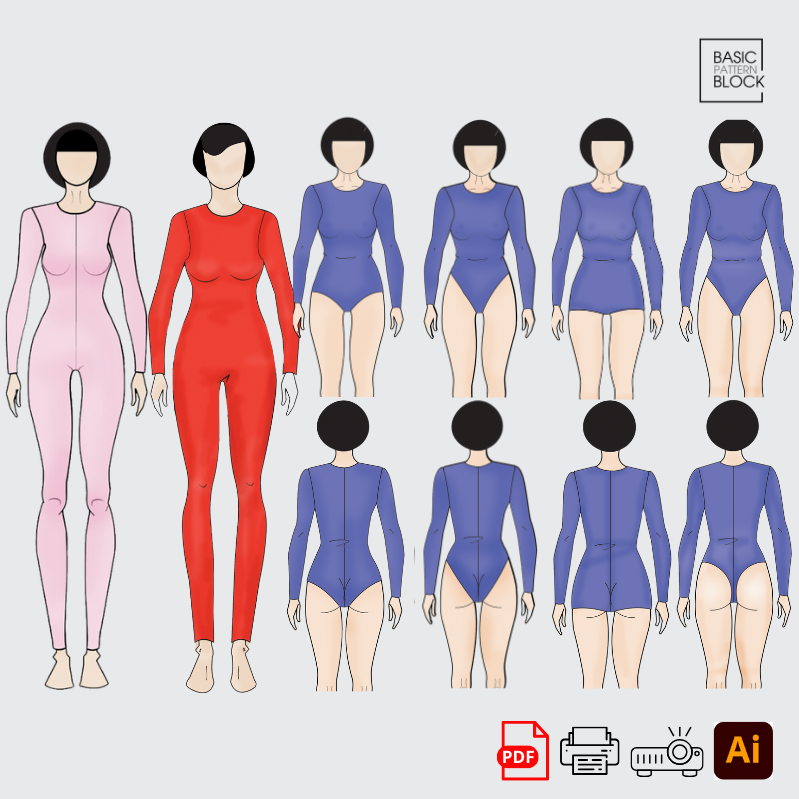 6 Styles Bodysuit / Leotard Sewing Pattern Block | BUNDLE | XXS- 6XL