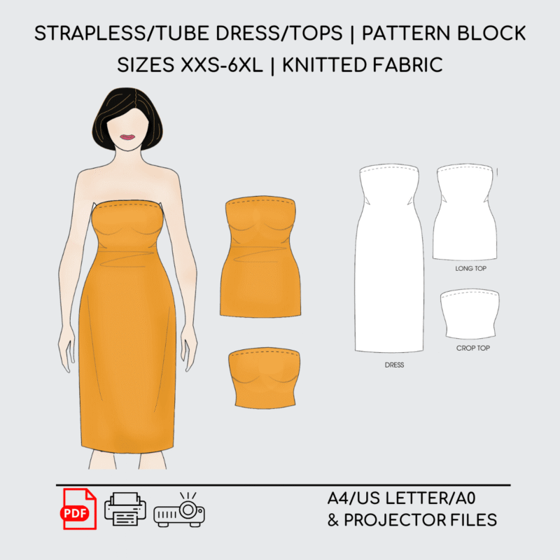 Strapless Tube Dress Sewing Pattern | Knit Fabric