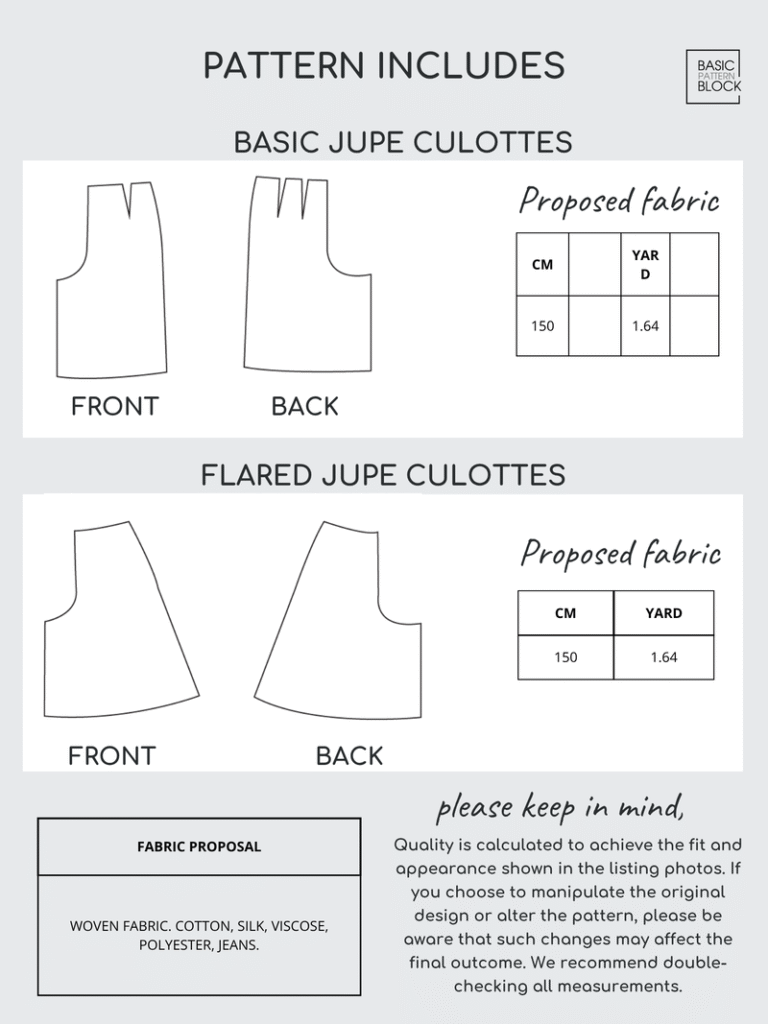 2 Jupe Culottes | Sewing Pattern Block | | Basic Pattern Block