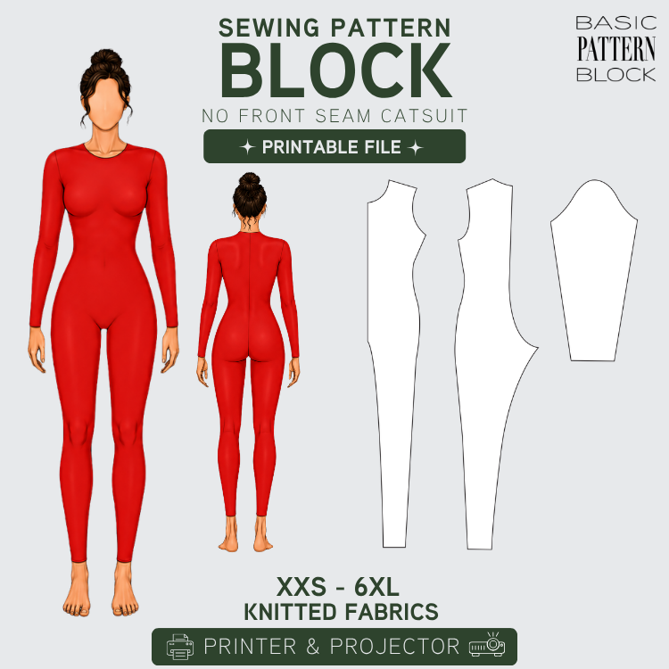 Women’s Catsuit Pattern Block (No Front Seam) - Printable + Projector PDF
