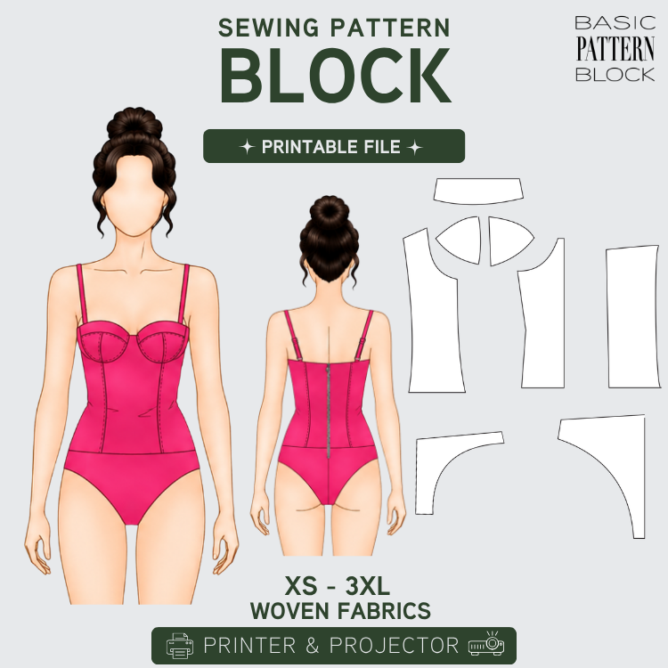 Soft Cup Bustier Bodysuit Pattern Block – Printable + Projector PDF