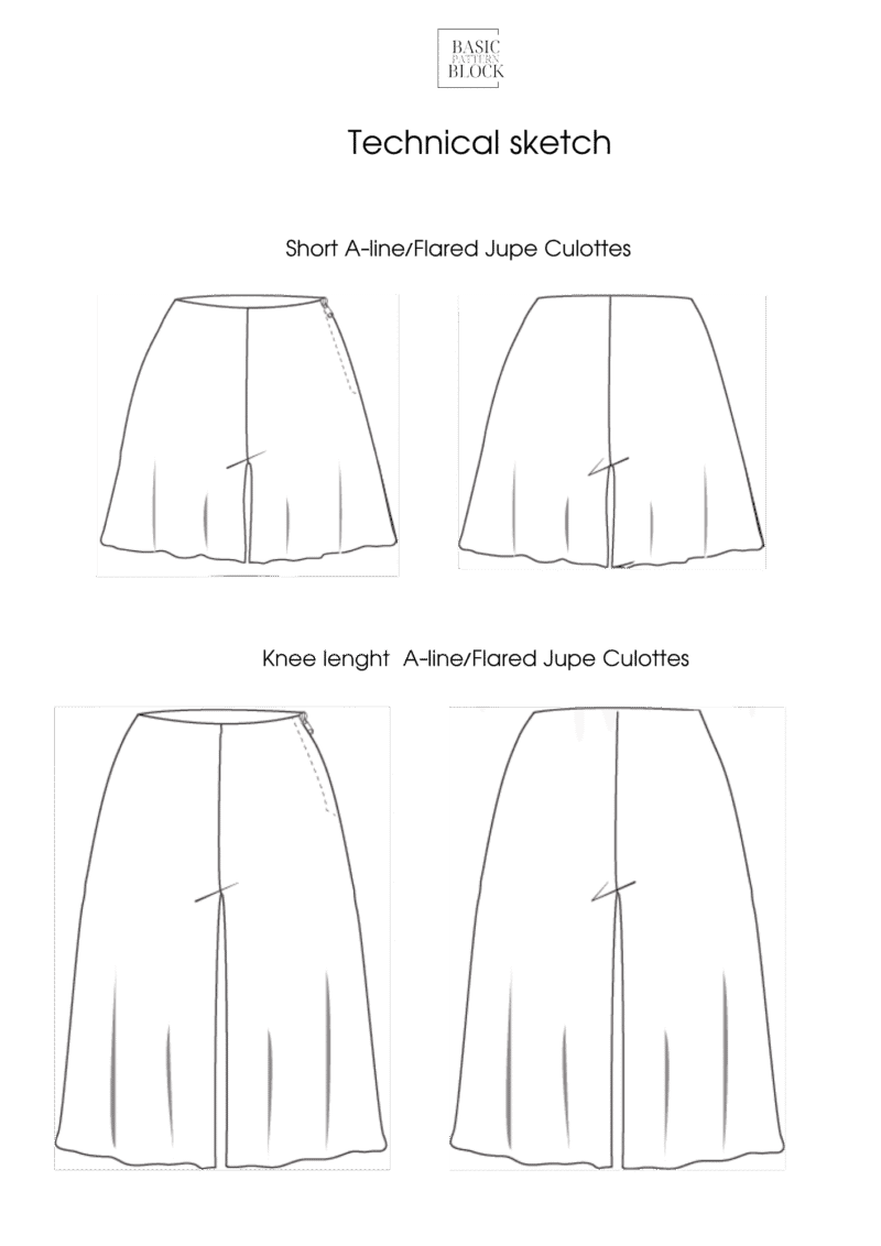 2 Jupe Culottes | Sewing Pattern Block | XS - 6XL - Basic Pattern Block