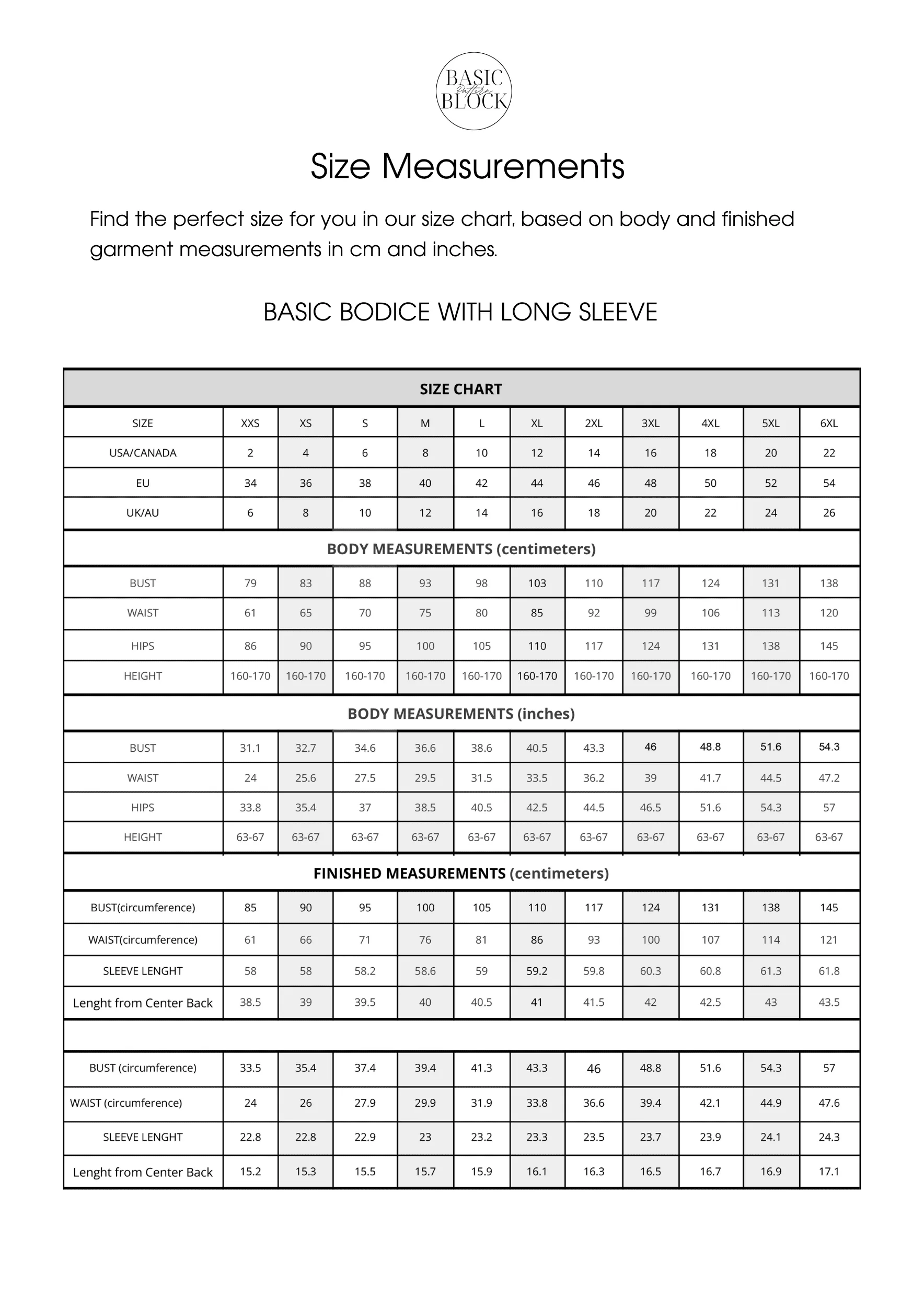 5 Basic Women Sewing Pattern Block | Woven | XXS-6XL - Basic Pattern Block