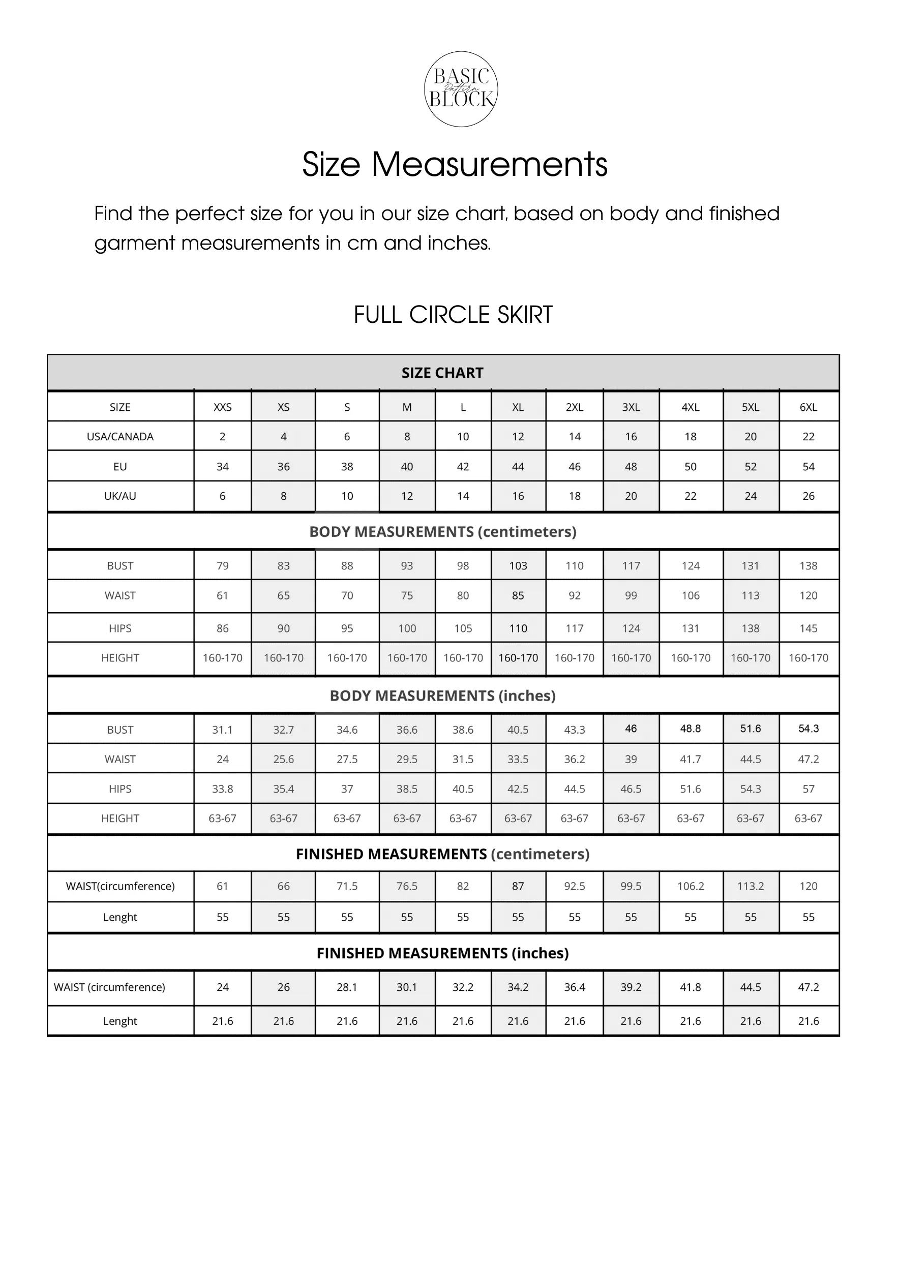 5 Basic Women Sewing Pattern Block | Woven | XXS-6XL - Basic Pattern Block