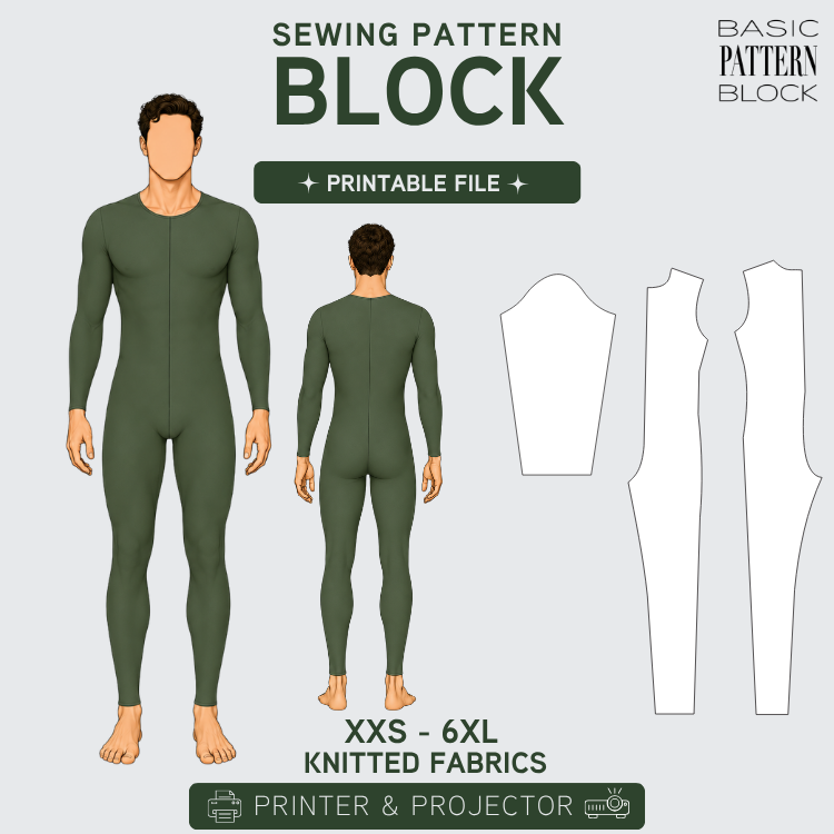 Men’s Catsuit Pattern Block – Printable + Projector PDF