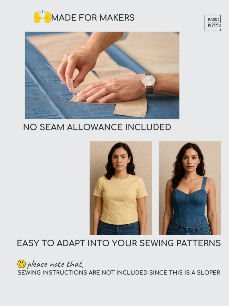 Princess Seam Torso & Sleeve Sewing Pattern Block | XS-6XL - Image 3