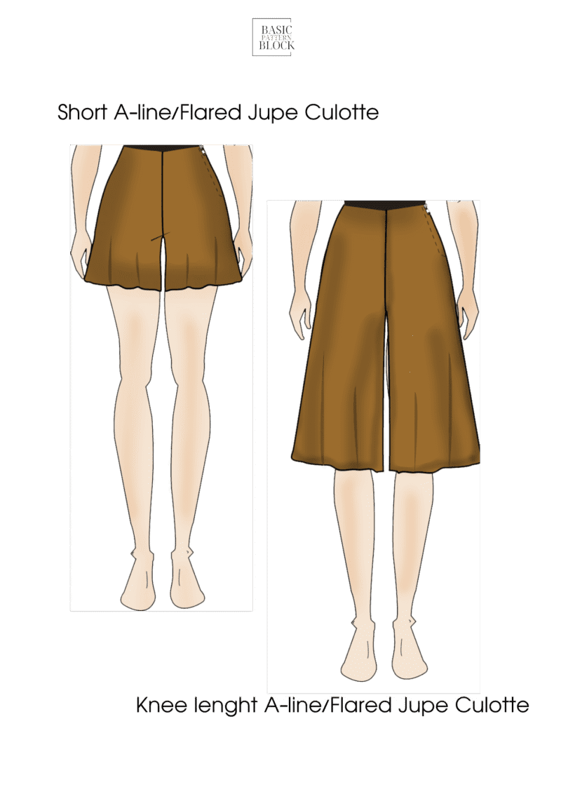 2 Jupe Culottes | Sewing Pattern Block | XS - 6XL - Basic Pattern Block