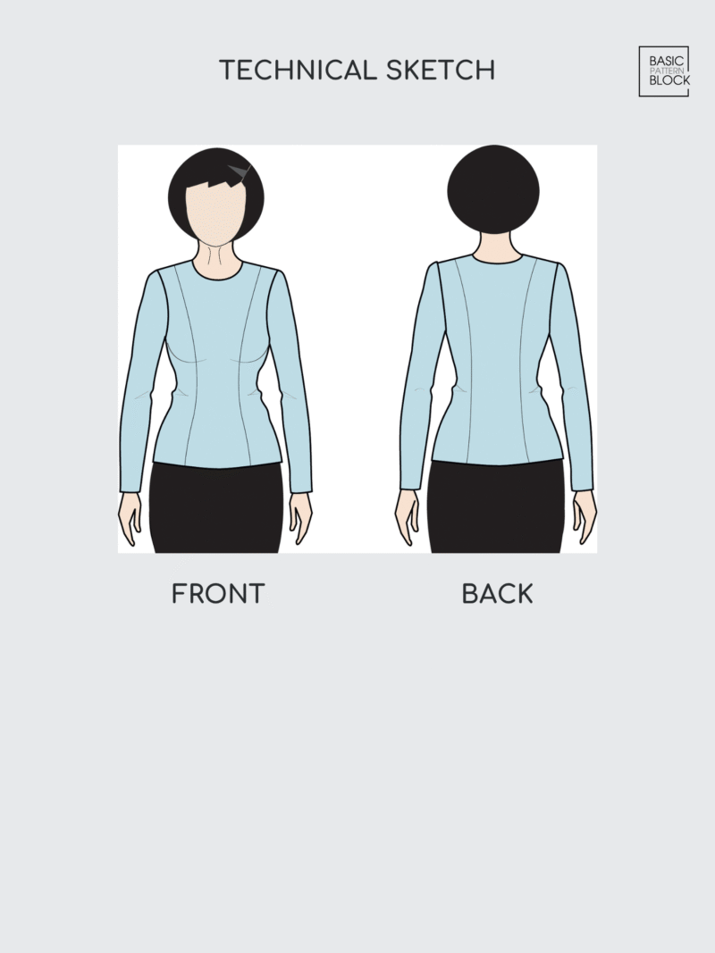 Princess Seam Torso & Sleeve Sewing Pattern Block | XS-6XL - Image 8