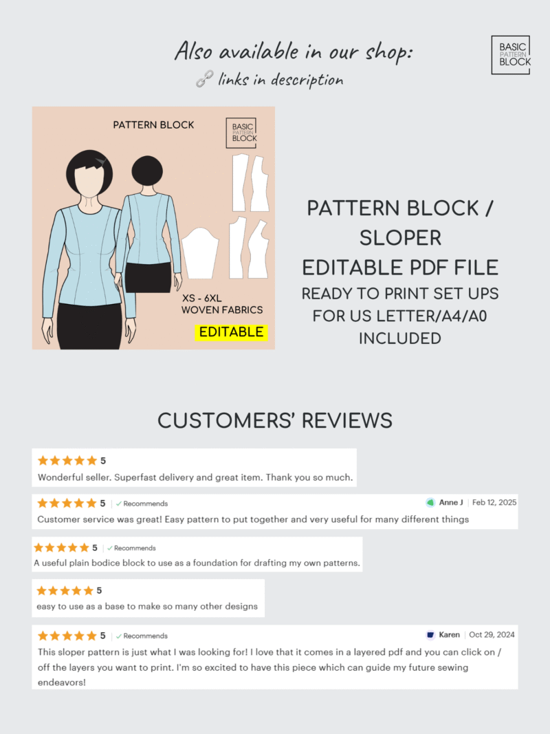Princess Seam Torso & Sleeve Sewing Pattern Block | XS-6XL - Image 10