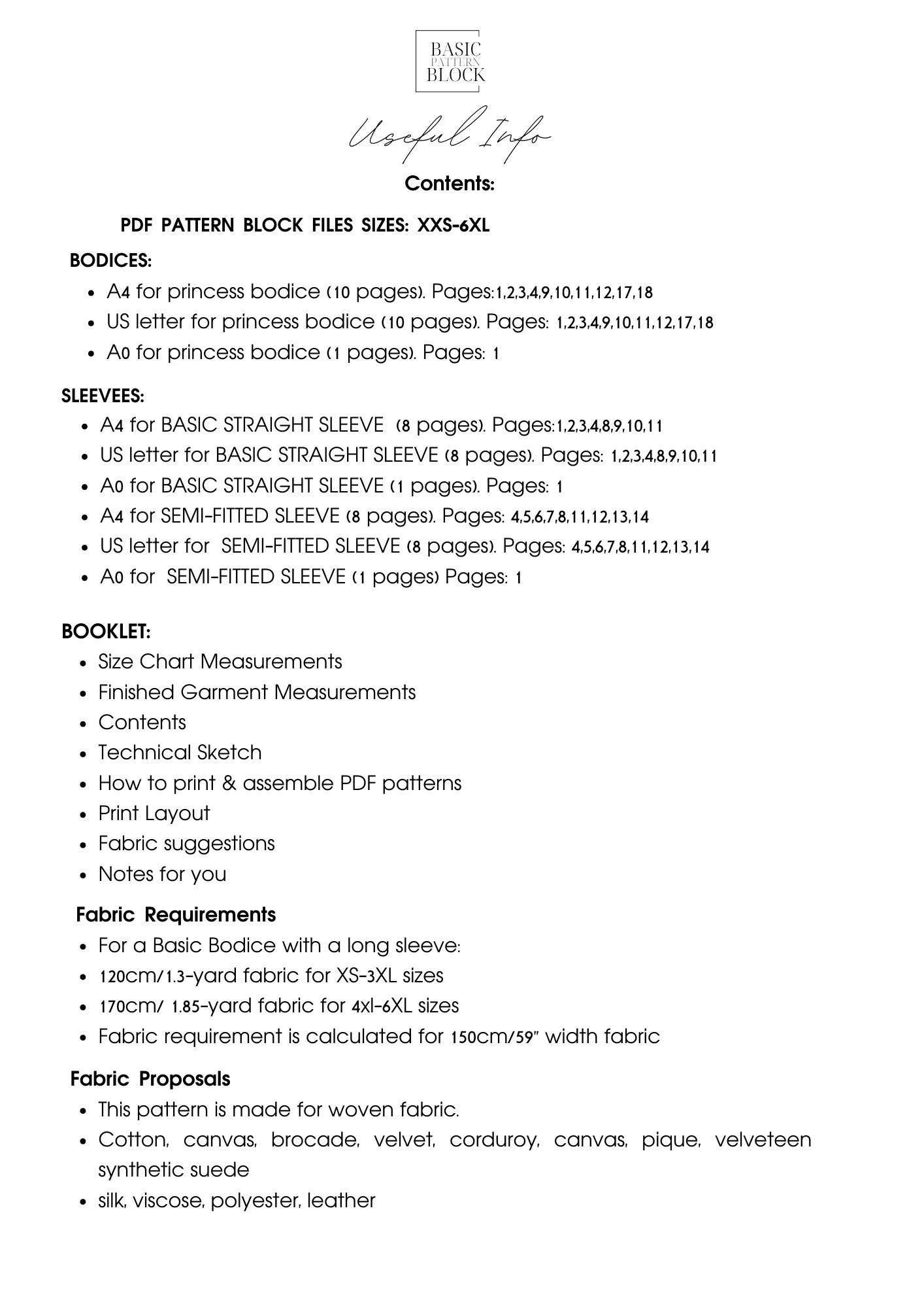 Armhole Princess Seam Bodice | Sewing Pattern Block | XXS-6XL - Basic Pattern Block