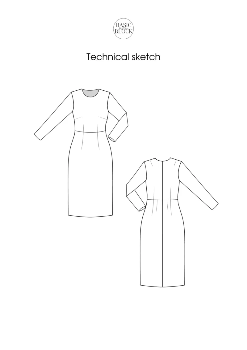 Longsleeve Midi Length Dress Sewing Pattern Block | XS- 6XL | Woven - Basic Pattern Block