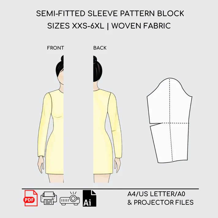 Semi Fitted Sleeve Sewing Pattern Block | Sizes XXS-6XL