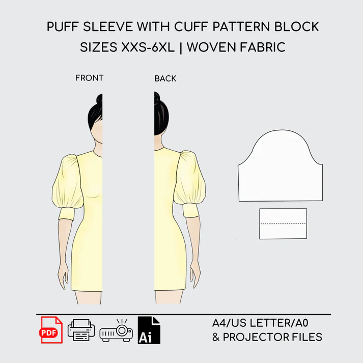 Puffy Sleeve with Cuff Sewing Pattern Block | XXS-6XL